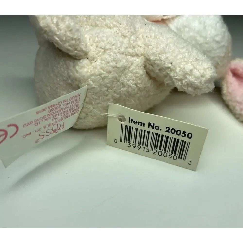 Vintage Russ Puffs Baby Bunny Plush 3” Mini Cream Pink Bow Beanie 20050 NWT